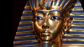 The burial mask of Egyptian Pharaoh Tutankhamun, shown during a museum exhibit in Munich, Germany in 2015.